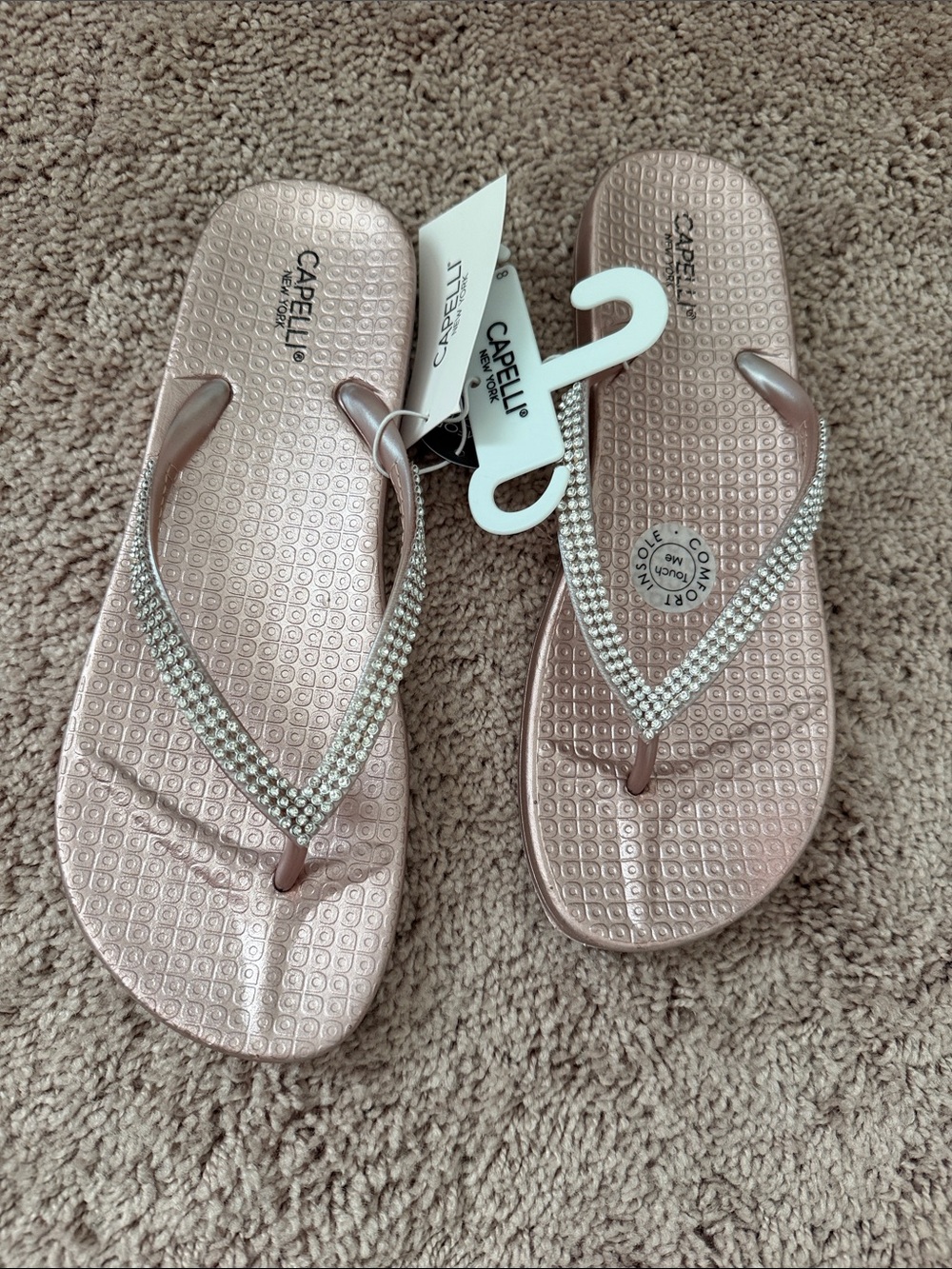 Capelli of New York Rose Gold Crystal-Embellished Flip Flops
